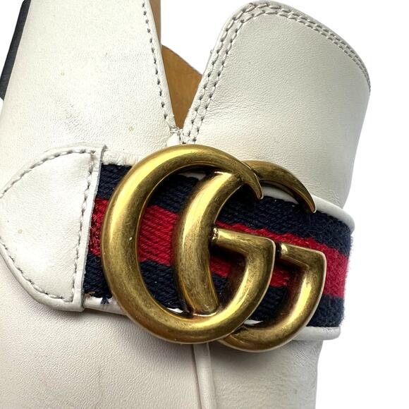 GUCCI Peyton Marmont GG Web Striped Mule EU 41 US 11 Beige Red Blue Leather Flat - Picture 7 of 13